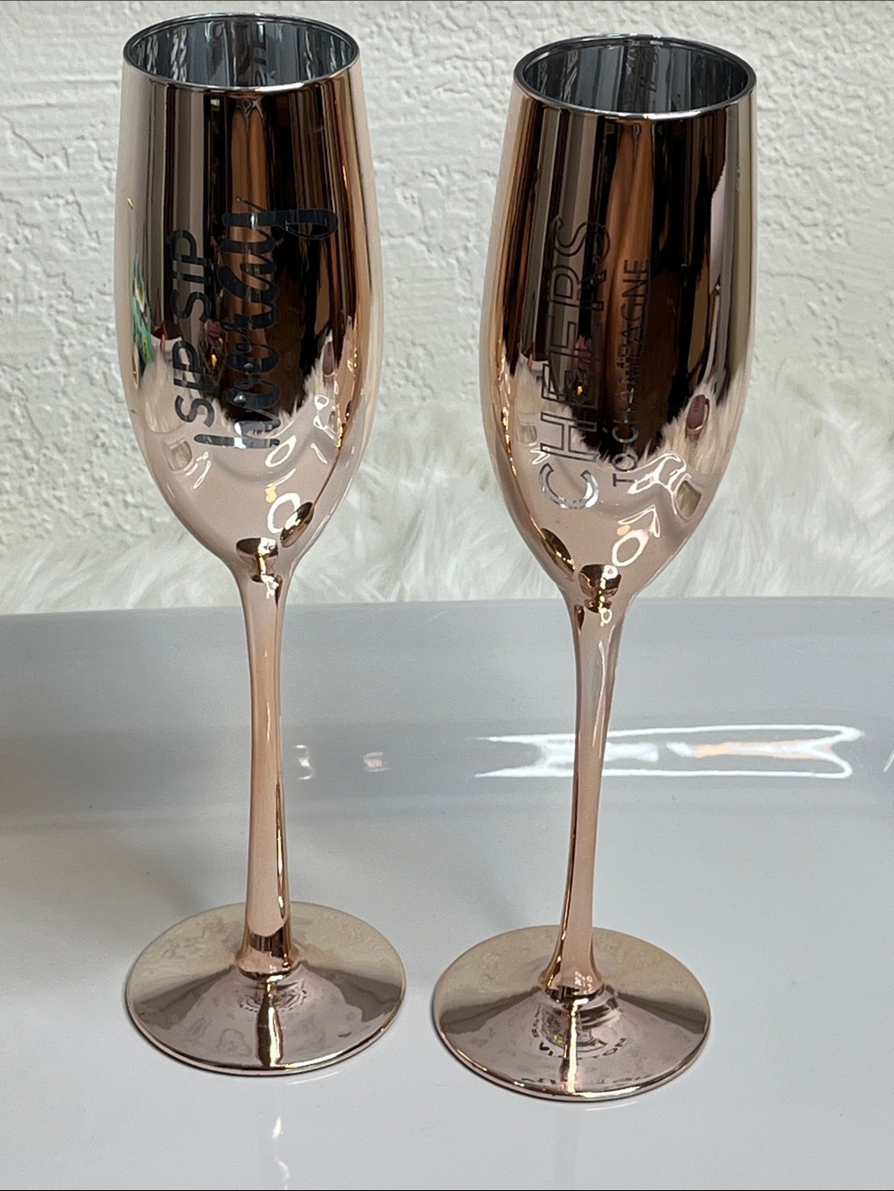 Two's Company Rose Gold Mirrored Champagne Flutes - Set of 2